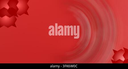Abstract red background with circular motion blur effect and geometric star shapes in corners Stock Photo