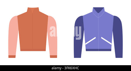 Vector illustration of two jackets, one in orange and one in purple, perfect for casual wear, outdoor activities, and clothing design projects Stock Vector