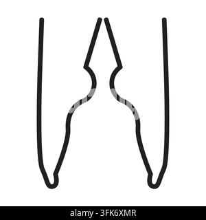 Vector line drawing of simple tongs in black and white Stock Vector