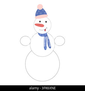Vector illustration of a snowman with hat, scarf, and cute smile Stock Vector