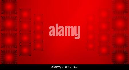 A bold red background featuring symmetrical columns of glowing, spiky square patterns, creating a modern digital or technological aesthetic. Stock Photo