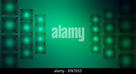 A vibrant green background featuring symmetrical columns of glowing, spiky square patterns, creating a modern digital or technological aesthetic. Stock Photo