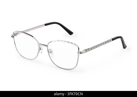 Men's metal-rimmed eyeglasses with bendable nose guards insulated against isolated on white background Stock Photo