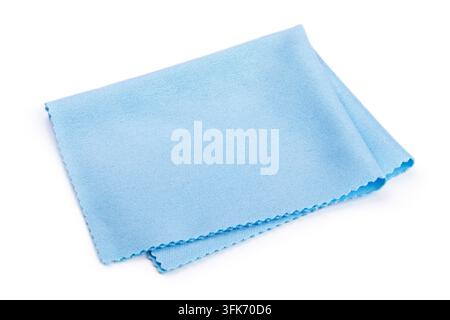 Blue microfiber cleaning cloth for glasses isolated on white background Stock Photo
