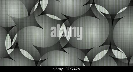 Abstract futuristic grey background with geometric circular overlapping transparent shapes and striped texture Stock Photo