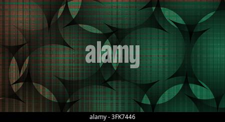 Abstract background design with intersecting circles, checkered grid, and dark curved shapes in dark green Stock Photo