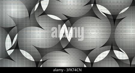 Grey metallic abstract background with overlapping circular shapes and dark curved patterns Stock Photo