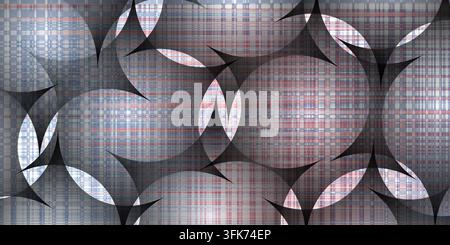 Abstract plaid plaid geometric background with overlapping circles and dark curved shapes in blue and red Stock Photo