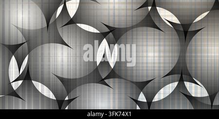 Modern abstract grey metal texture background with overlapping circles and curved geometric shapes Stock Photo