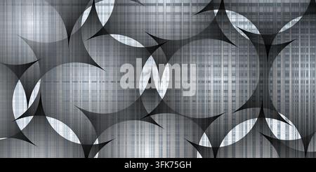 Abstract silver and grey metallic background with overlapping circular patterns and geometric texture Stock Photo