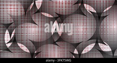 Seamless abstract geometric background featuring interlocking circles and checkered red and white texture Stock Photo