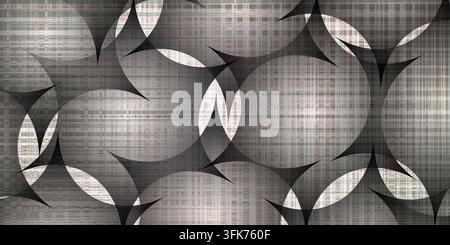Abstract grey plaid textured background with circular geometric patterns and curved shapes Stock Photo