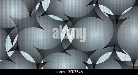 Abstract background featuring intersecting circles and geometric patterns with a silver and gray textured design Stock Photo