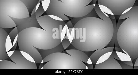 Grey abstract background with overlapping circles pattern and dark geometric shapes isolated on white background Stock Photo