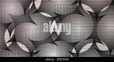 Abstract grey and white background with geometric circular patterns and textured grid overlay Stock Photo