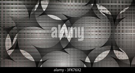 Abstract dark grey textured background with geometric circular pattern and horizontal grid lines Stock Photo