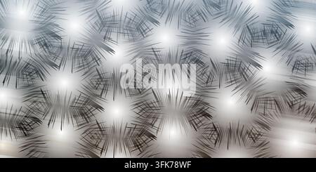 Abstract background with repeating starburst patterns and soft glowing light effects in a bright silver and white color palette Stock Photo