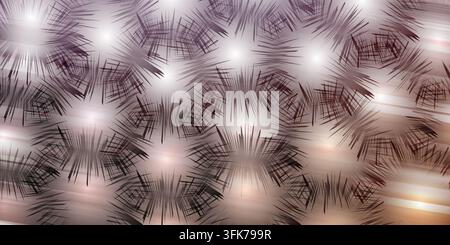 Abstract background with repeating starburst patterns in muted purple and grey tones, featuring glowing light centers and dark lines Stock Photo