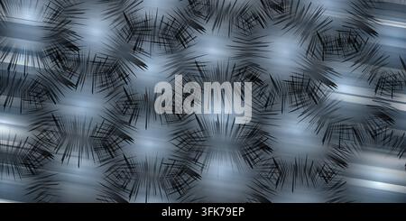 Abstract geometric pattern with spiky dark shapes on a soft glowing light blue gradient background Stock Photo