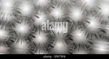Abstract silver metallic background with dark spiky geometric star patterns and soft glowing light effects Stock Photo