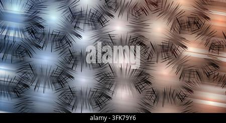 Abstract geometric background with dark spiky star shapes and soft glowing blue and orange light effects in a repeating pattern Stock Photo