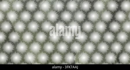 An abstract background featuring a repeating pattern of glowing white hexagonal shapes with soft, fuzzy edges against an olive green gradient backdrop Stock Photo