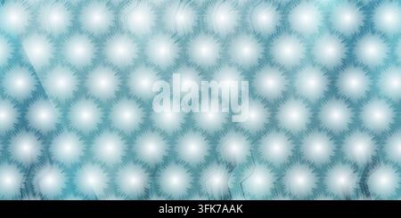 An abstract background featuring a repeating pattern of glowing, soft-edged circular light orbs arranged in a hexagonal grid with a blue gradient. Stock Photo