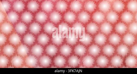 A vibrant red textured background featuring a repeating pattern of soft, glowing circular starbursts arranged in a geometric grid. Stock Photo