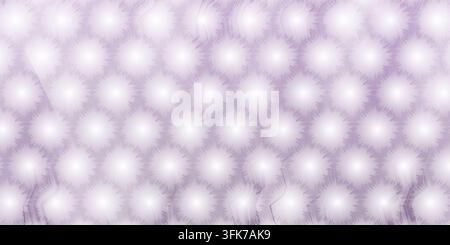 A digital background featuring a repeating pattern of soft, glowing purple circular shapes arranged in a hexagonal grid with subtle line overlays. Stock Photo