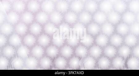 A digital abstract background featuring a repeating hexagonal pattern of glowing white starburst shapes with soft light gradients. Stock Photo