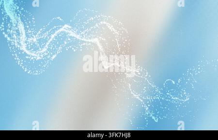 A dynamic wave of shimmering white light particles moving across a soft, grainy blue and white gradient background, creating a sense of motion. Stock Photo