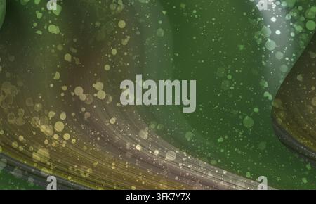 Abstract background featuring smooth green curved lines and glowing sparkle effects. Stock Photo
