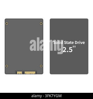 Generic Unbranded 2.5 Inch SSD Storage Drive, Front and Back View, Flat Vector Mockup Stock Vector