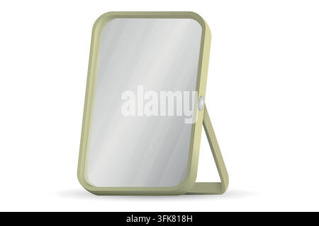 Wooden frame mirror rectangular shapes and isolated on white background. Bedroom interior design elements. 3D style vector illustration. Stock Vector