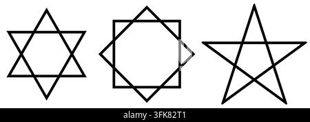 Star icons vector. Stars symbols with different pointed : three, four, five, six, seven, eight. Vector illustration on transparent background Stock Vector
