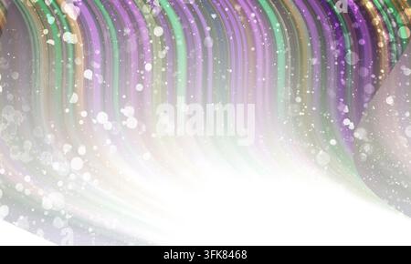 Abstract background featuring colorful vertical waves with glowing particles and bokeh effects, isolated on a white background. Stock Photo