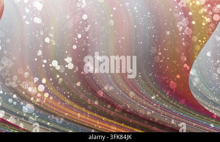 Abstract dynamic background with multicolored swirling stripes and glowing white bokeh particles creating a vibrant, energetic visual effect. Stock Photo