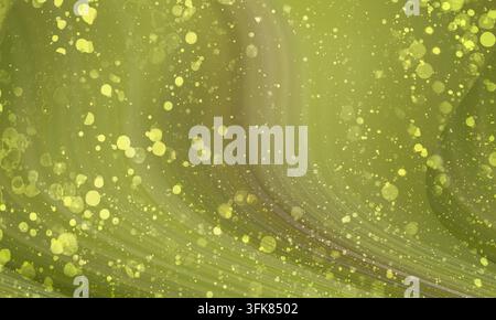 An abstract background with olive green curved lines and vibrant yellow sparkling dots, creating a luminous and dynamic texture. Stock Photo