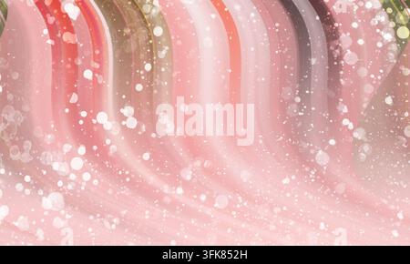 A vibrant abstract background showcasing elegant pink and red flowing waves decorated with shimmering white bokeh light particles. Stock Photo