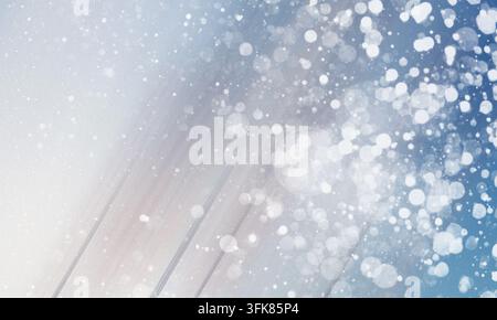 An abstract background featuring a soft blue gradient, diagonal light streaks, and a scattering of blurred white bokeh particles for a dreamy atmosphe Stock Photo