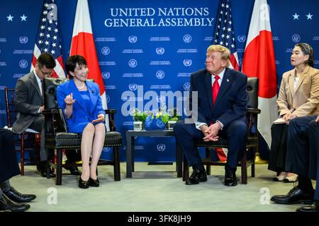 President Donald J. Trump meets with Japanese Prime Minister Sanae Takaichi during the 81st session of the United Nations General Assembly at United Nations Headquarters in New York City, September 22, 2026. Image courtesy of the White House. Stock Photo