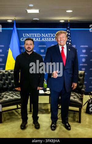 President Donald J. Trump poses with Ukrainian President Volodymyr Zelenskyy during a bilateral meeting at the 81st session of the United Nations General Assembly at United Nations Headquarters in New York City, September 22, 2026. Image courtesy of the White House. Stock Photo
