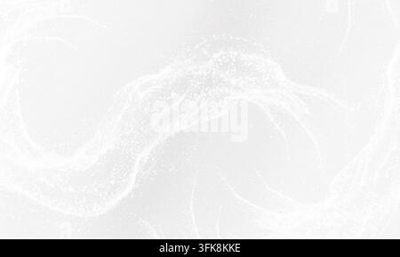 A minimalist abstract background featuring a flowing wave of white particles and fluid lines, isolated on a clean white background. Stock Photo