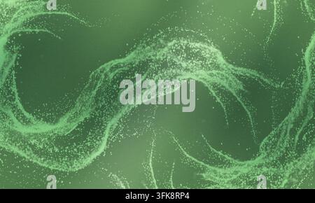 A sophisticated abstract background with flowing particle waves in deep green shades, enhanced by a subtle grainy texture. Stock Photo