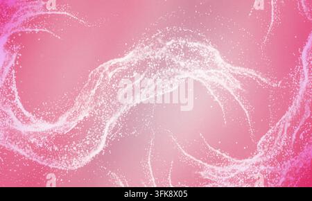 A vibrant pink abstract background featuring elegant, flowing waves of glowing white particles creating a dynamic and ethereal visual effect. Stock Photo
