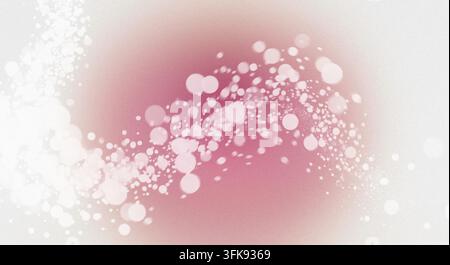 Abstract design with glowing white bokeh circles forming a wavy sparkling trail across a soft pink gradient isolated on white. Stock Photo
