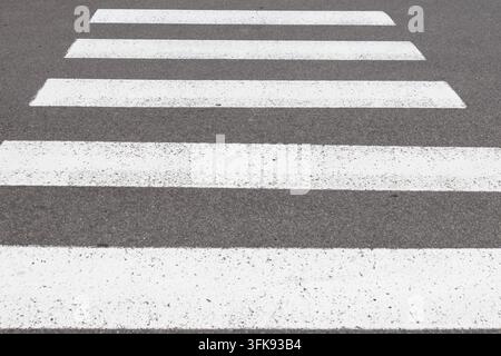 White zebra crossing stripes on dark asphalt street Stock Photo
