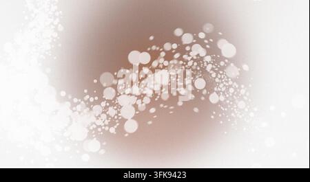 Abstract design with white sparkling bokeh lights forming a flowing wave pattern against a soft textured gradient background. Stock Photo