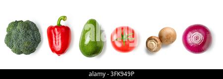 various fresh vegetables isolated on white background, top view Stock Photo