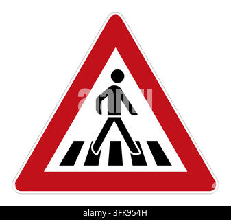 German road sign 101-21 (Warning sign): Danger spot (general warning) - Fußgängerüberweg, Aufstellung links. Official traffic sign from the German roa Stock Vector